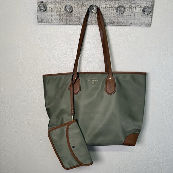 Michael Kors Handbags - Michael Kors Eva Large Nylon Leather Tote Wh Match Pouch Army Green Timeless